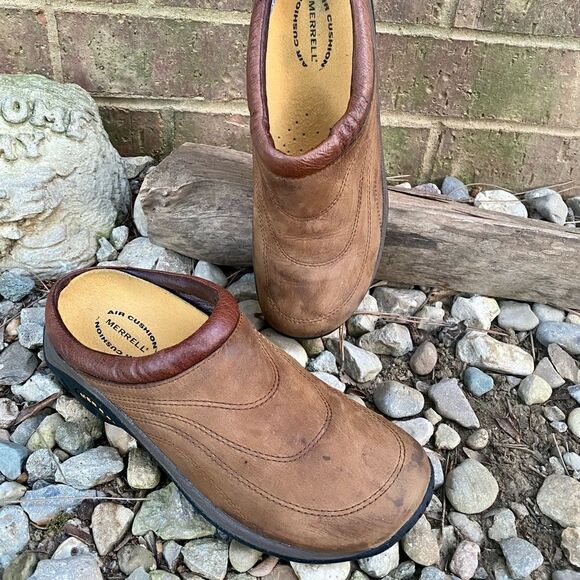 Womens Merrell Jungle Quilted Slides Brown Leather Clogs Mocha Mules Size 7/37.5 - Picture 3 of 10